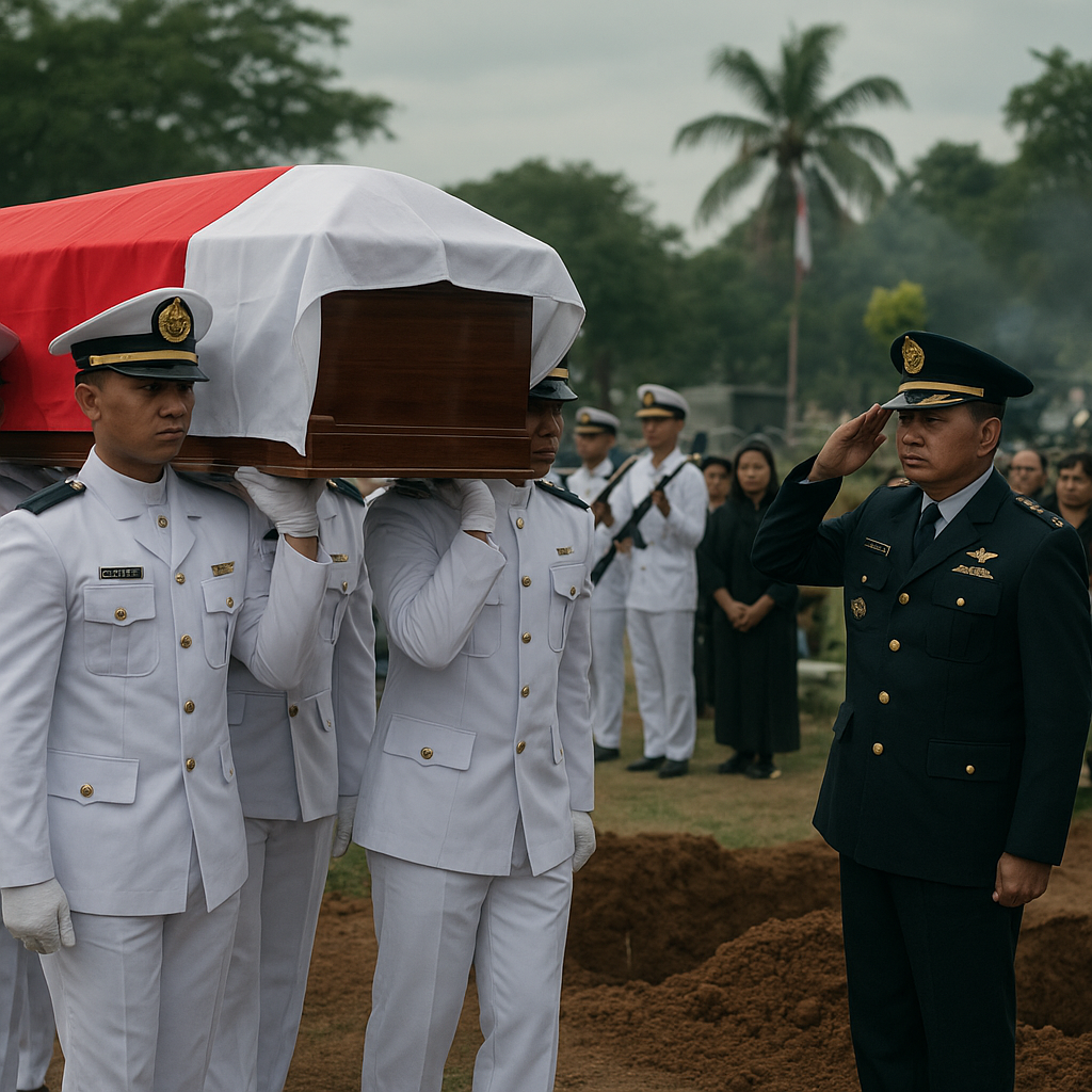 TNI AL Makamkan Mayor Purn Marindra Wibowo Secara Militer di Sidoarjo