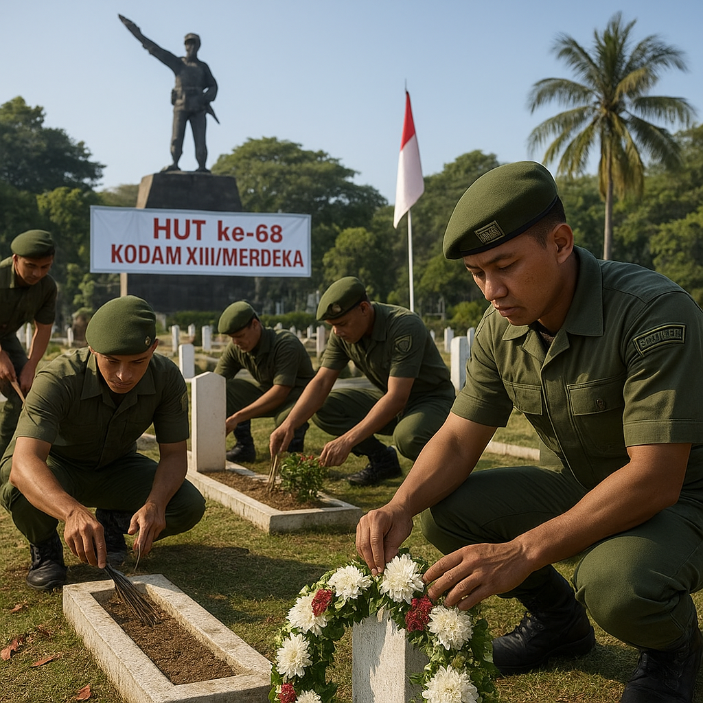 Peringati HUT ke-68 Kodam XIII/Merdeka, Prajurit Yonzipur Yudha Karya Nyata Gelar Karya Bakti di Taman Makam Pahlawan