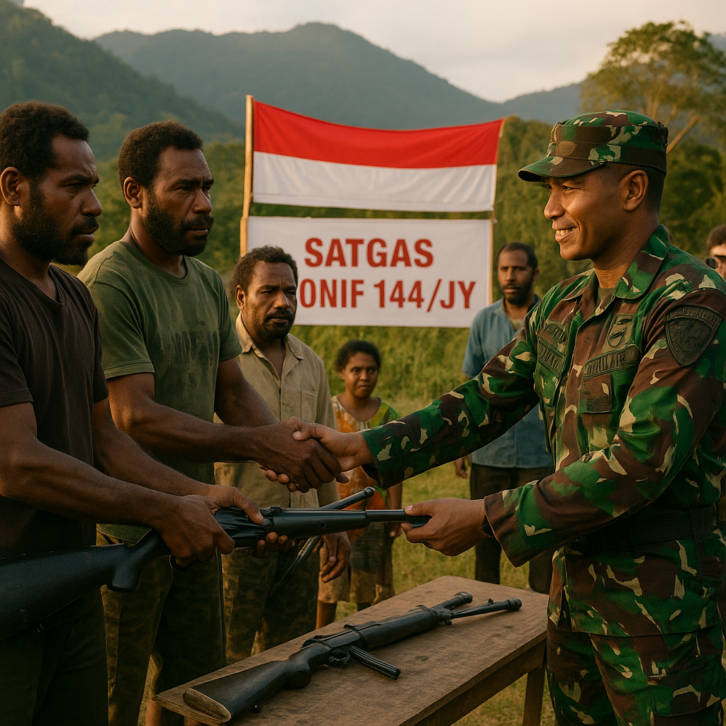 Satgas Yonif 144/JY Bukukan Momen Bersejarah, Berhasil Ajak Eks Anggota TPN-OPM Serahkan Senjata