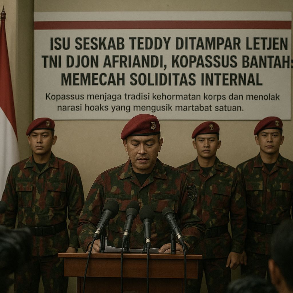 Isu Seskab Teddy Ditampar Letjen TNI Djon Afriandi, Kopassus Bantah: Memecah Soliditas Internal