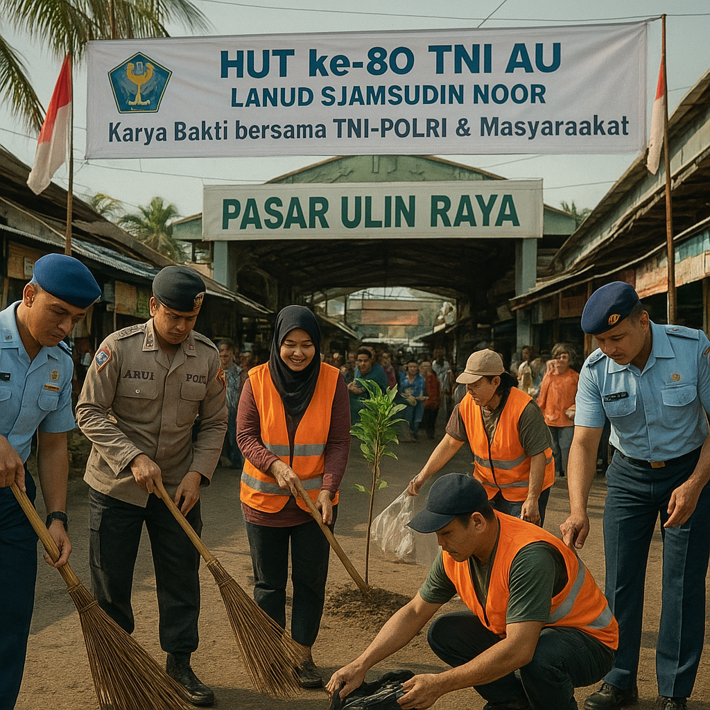 Sinergi TNI-Polri dan Masyarakat Peringati HUT ke-80 TNI AU, Lanud Sjamsudin Noor Gelar Karya Bakti