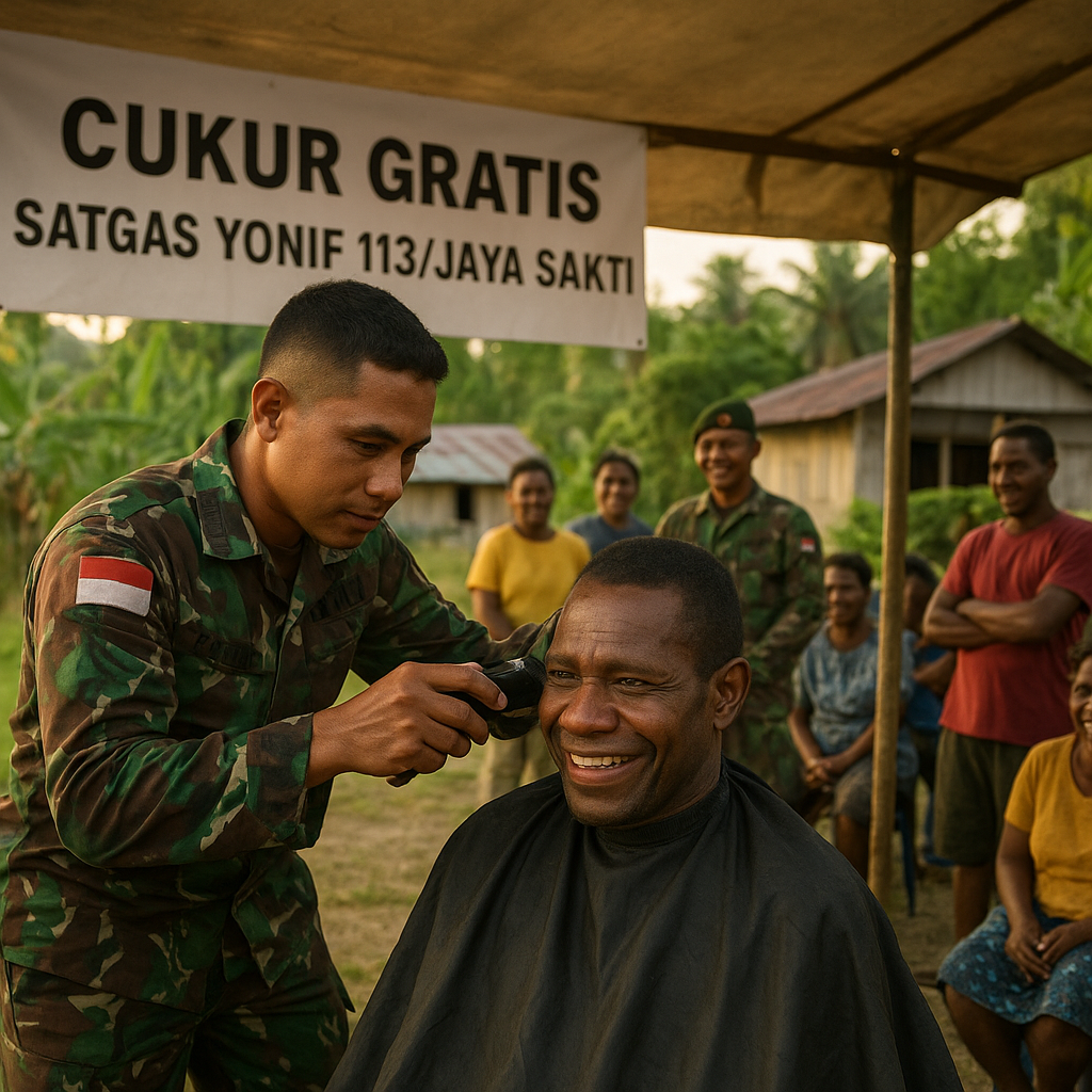 Cukur Gratis Satgas Yonif 113: Kebersamaan Hangat di Kendetapa