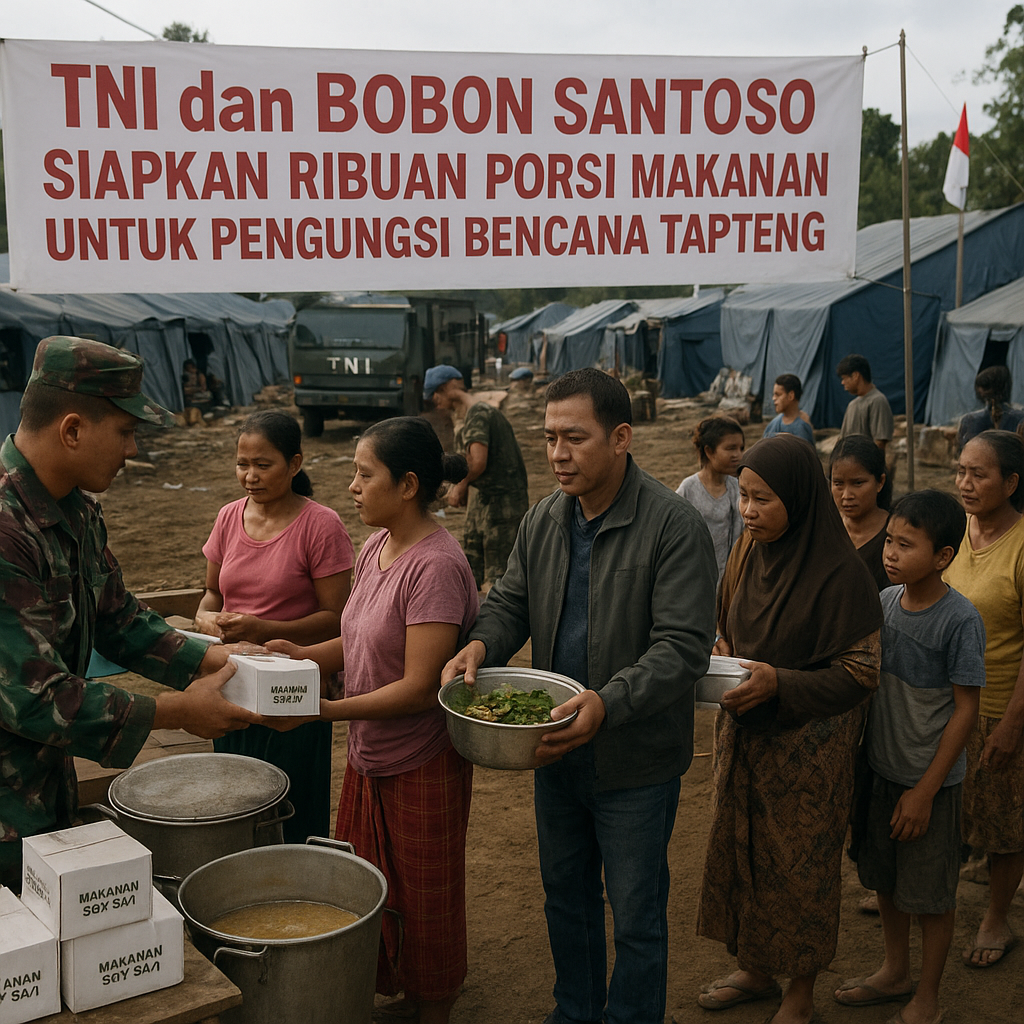 TNI dan Bobon Santoso Siapkan Ribuan Porsi Makanan untuk Pengungsi Bencana Tapteng