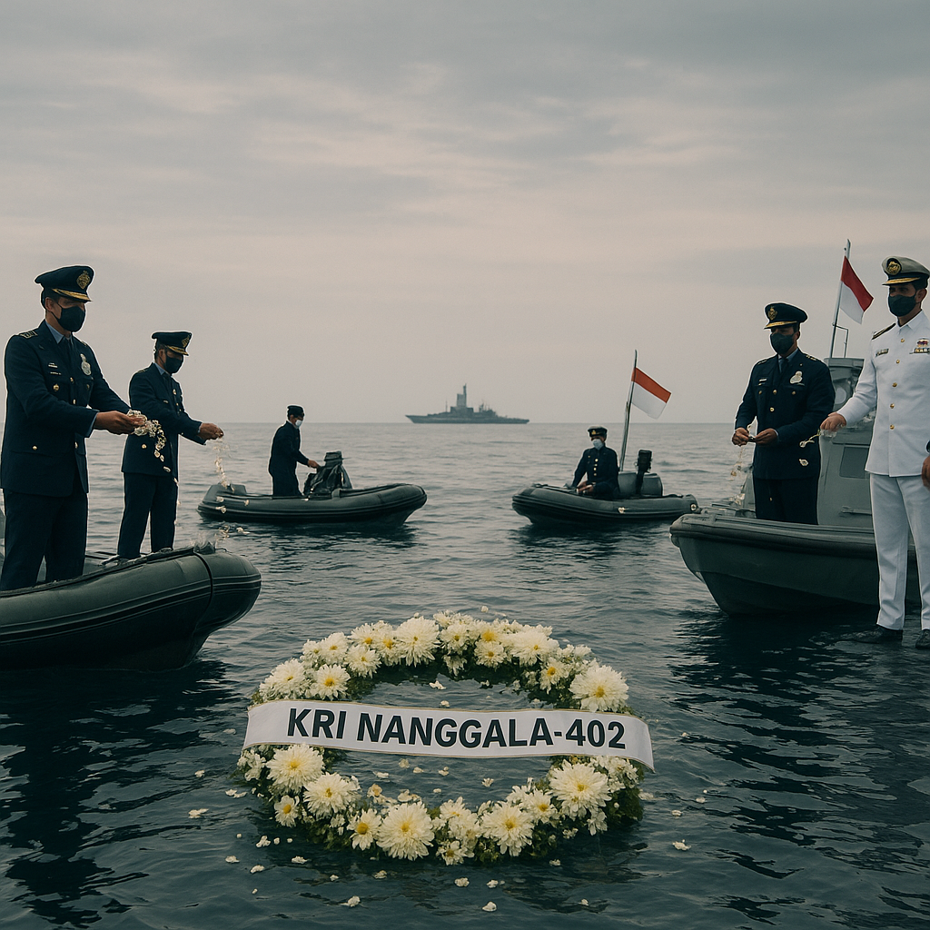 Peringatan Hari Kejadian Kapal Selam Nanggala-402: Keluarga Besar TNI AL Tabur Bunga di Laut