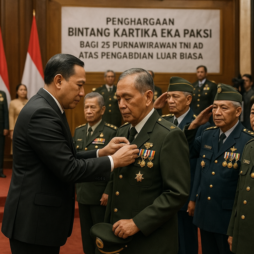 Penghargaan Bintang Kartika Eka Paksi bagi 25 Purnawirawan TNI AD atas Pengabdian Luar Biasa