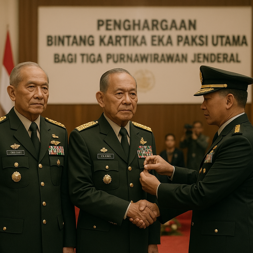 Penghargaan Bintang Kartika Eka Paksi bagi Tiga Purnawirawan Jenderal atas Jasa Besar Pembinaan Doktrin TNI AD