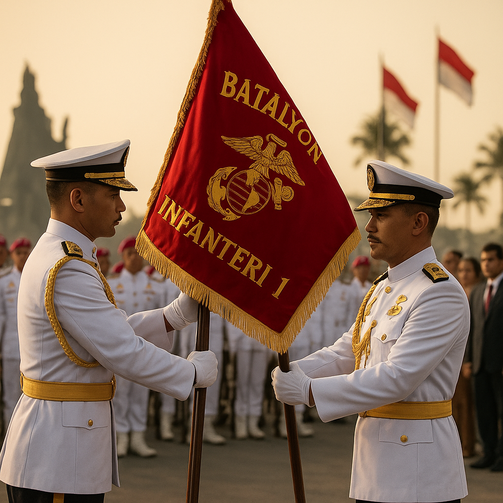 Tradisi Korps Marinir: Upacara Penyerhan Pataka Batalyon Infanteri 1 di Surabaya