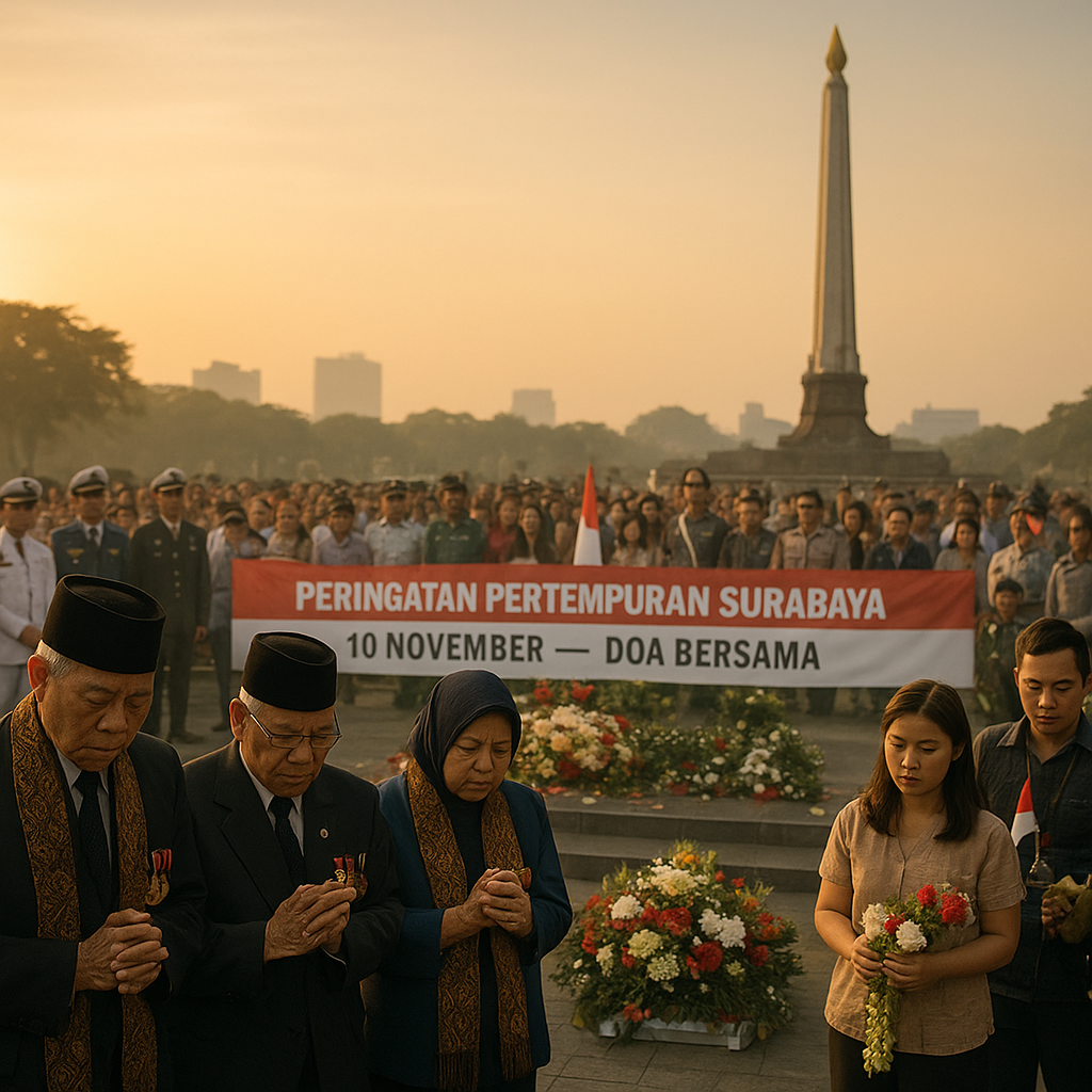 Peringatan Pertempuran Surabaya 10 Novemeber Disiapkan dengan Doa Bersama di Tugu Pahlawan