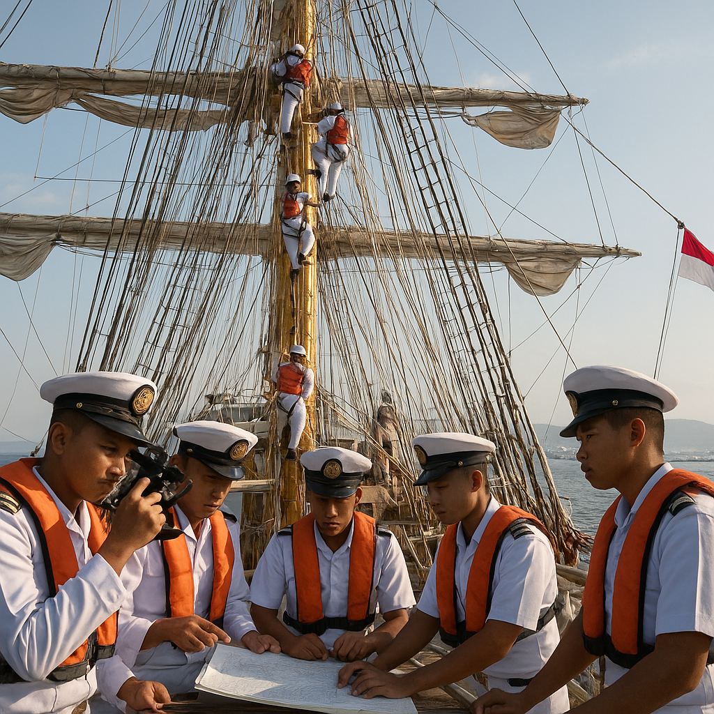 KRI Bima Suci Latih Kadet Akademi Angkatan Laut di Perairan Makassar