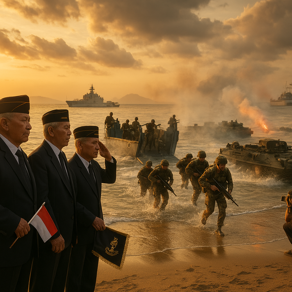Korps Marinir TNI AL Gelar Lompatan Sejarah: Peragaan Rekayasa Operasi Pendaratan Amfibi di Teluk Lampung