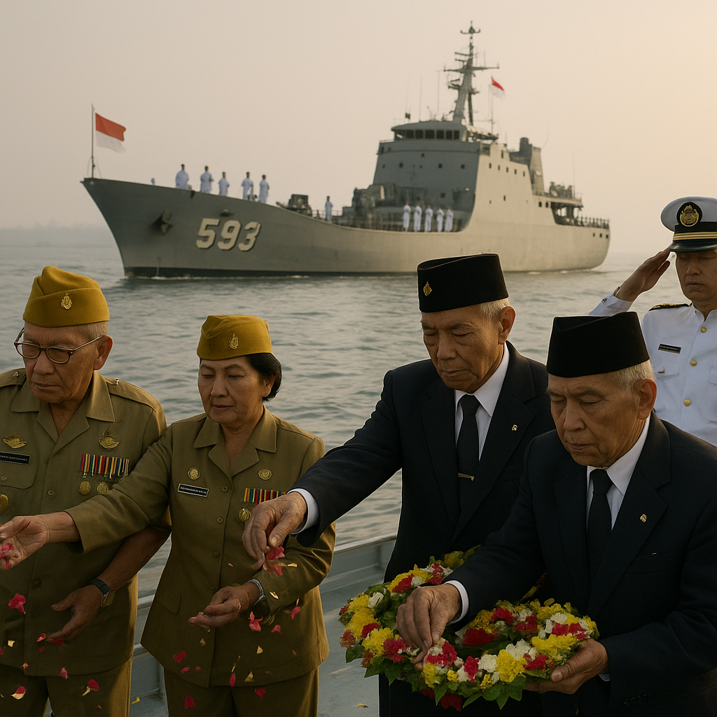 Upacara Tabur Bunga di Laut untuk Memperingati Hari Veteran Nasional