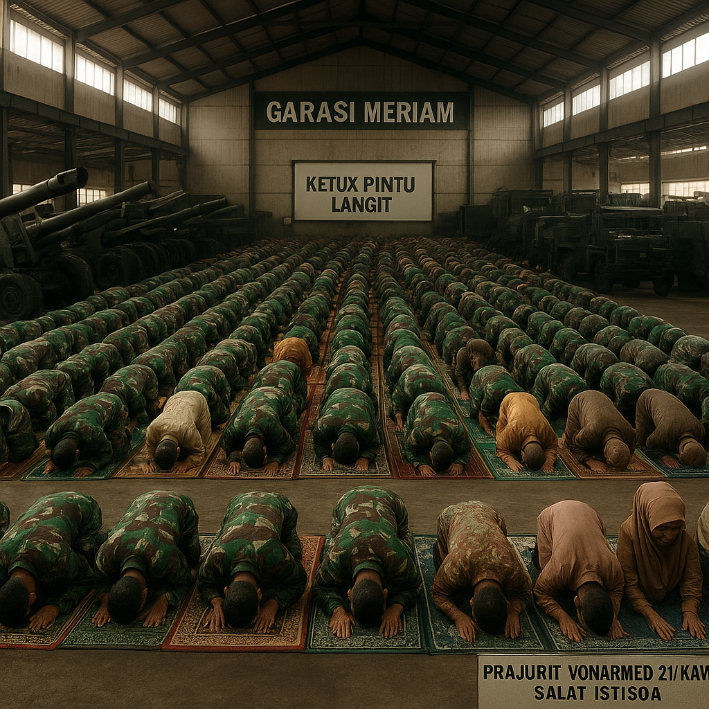 Prajurit Yonarmed 21/Kawali "Ketuk Pintu Langit", Gelar Salat Istisqa di Garasi Meriam