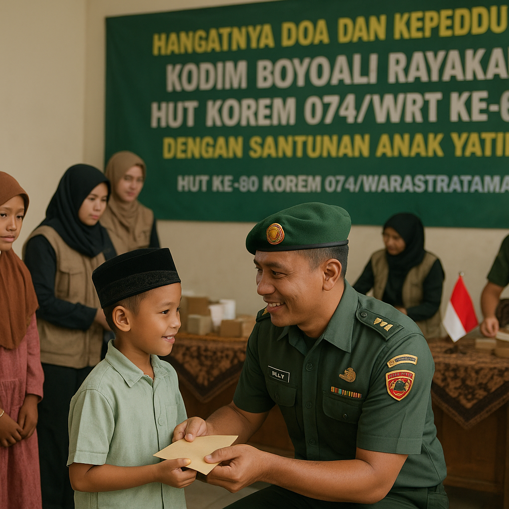 Hangatnya Doa dan Kepedulian: Kodim Boyolali Rayakan HUT Korem 074/Wrt Ke 60 dengan Santunan Anak Yatim