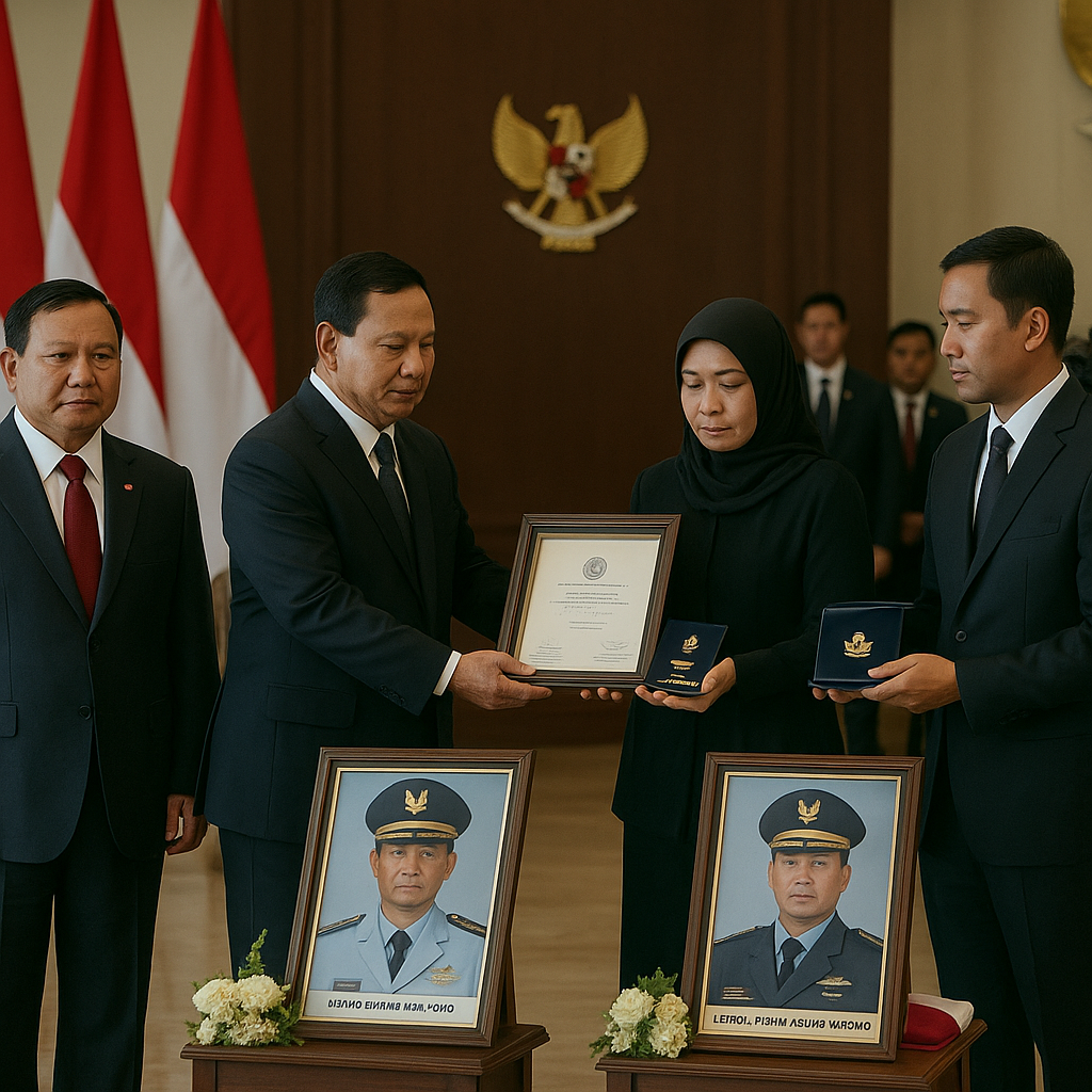 Dua Purnawirawan TNI AU Dianugerahi Kenaikan Pangkat Anumerta oleh Presiden Prabowo di Istana Negara