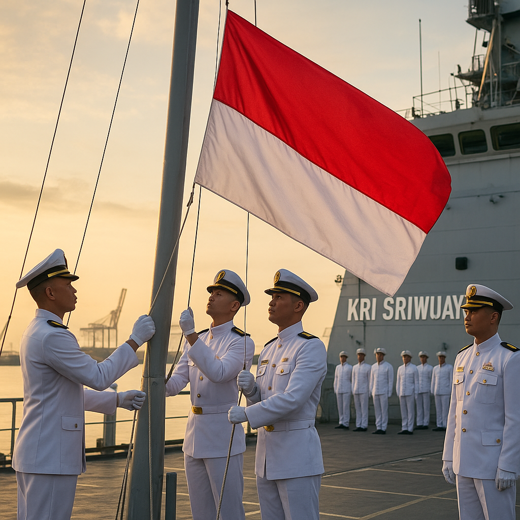 Momen Khidmat Kenaikan Bendera Merah Putih di Atas Deck KRI Sriwijaya-100