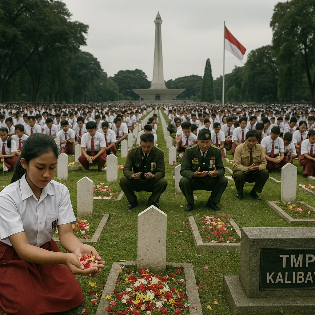 Ziarah Nasional di TMP Kalibata: Ribuan Pelajar Ikut Tabur Bunga Hormati Pahlawan