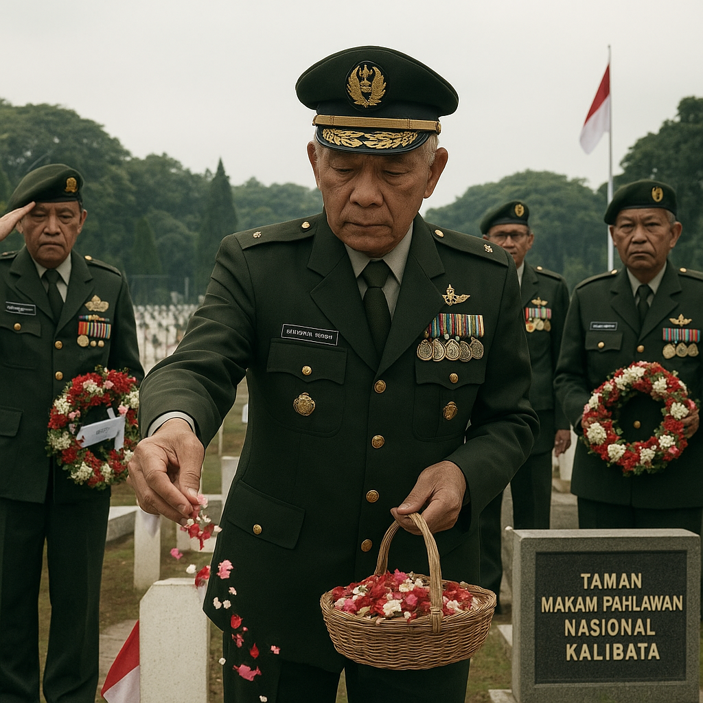 Upacara Tabur Bunga di Taman Makam Pahlawan Nasional Kalibata oleh Purnawirawan