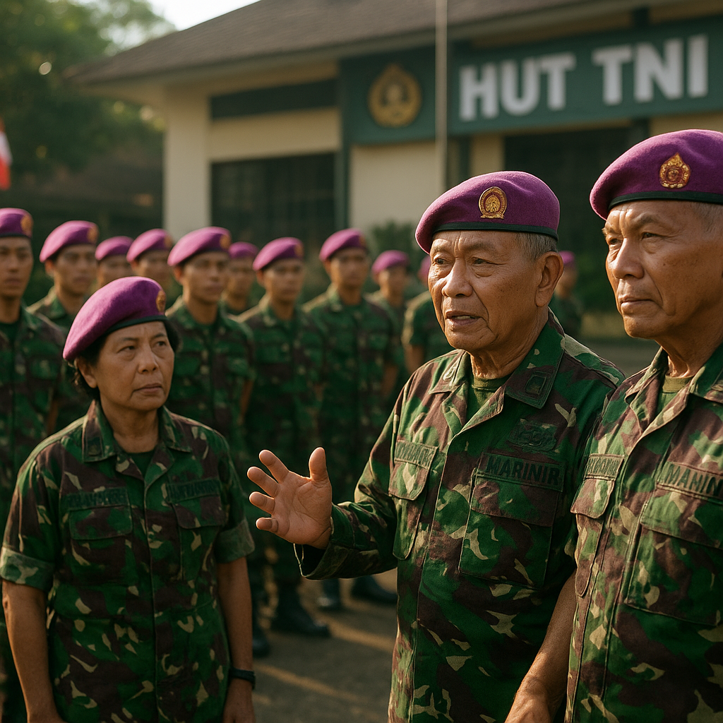 Tradisi Baret Ungu: Sesepuh Marinir Berikan Wejangan kepada Prajurit Muda di Tengah HUT TNI