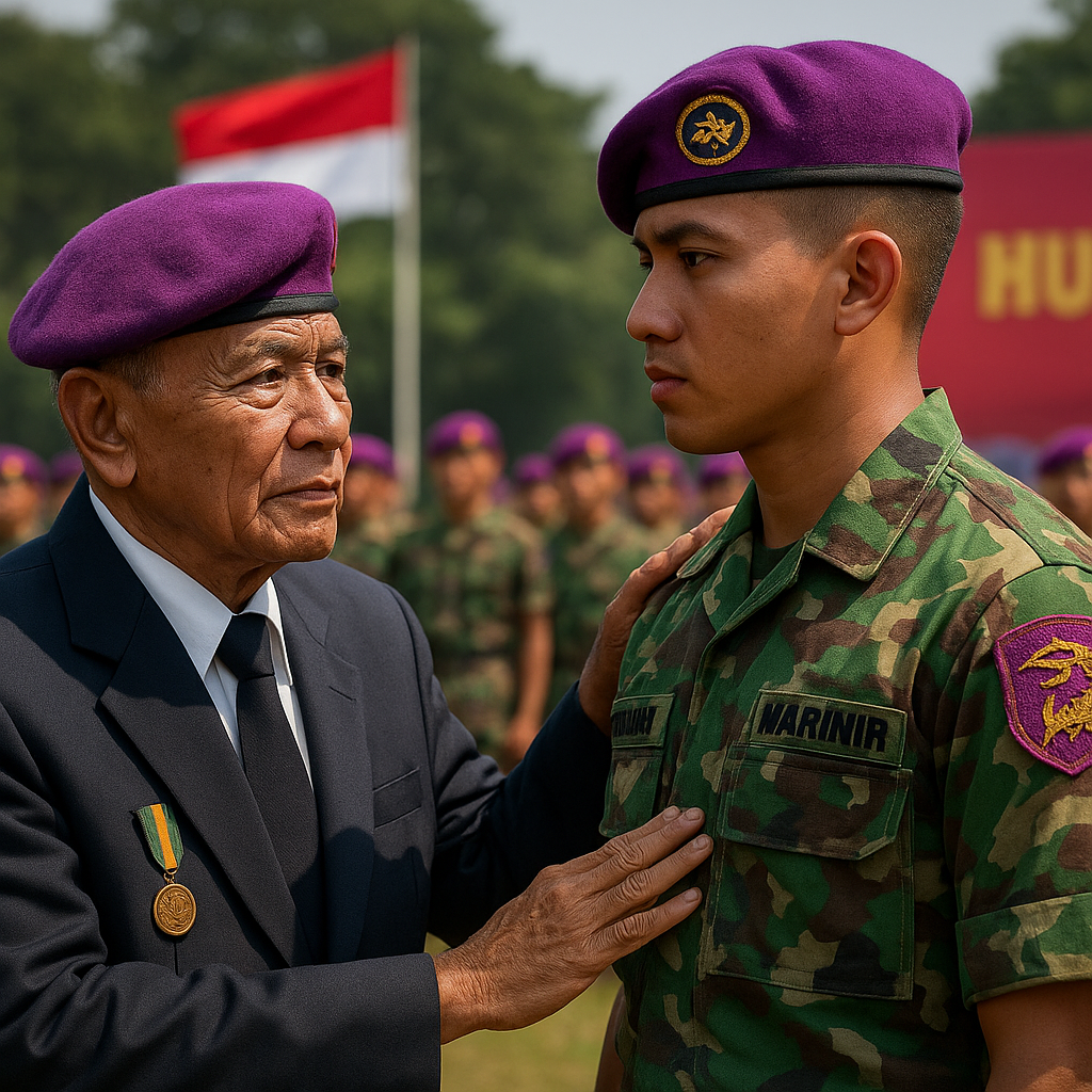 Tradisi Baret Ungu: Sesepuh Marinir Berikan Wejangan kepada Prajurit Muda di Tengah HUT TNI
