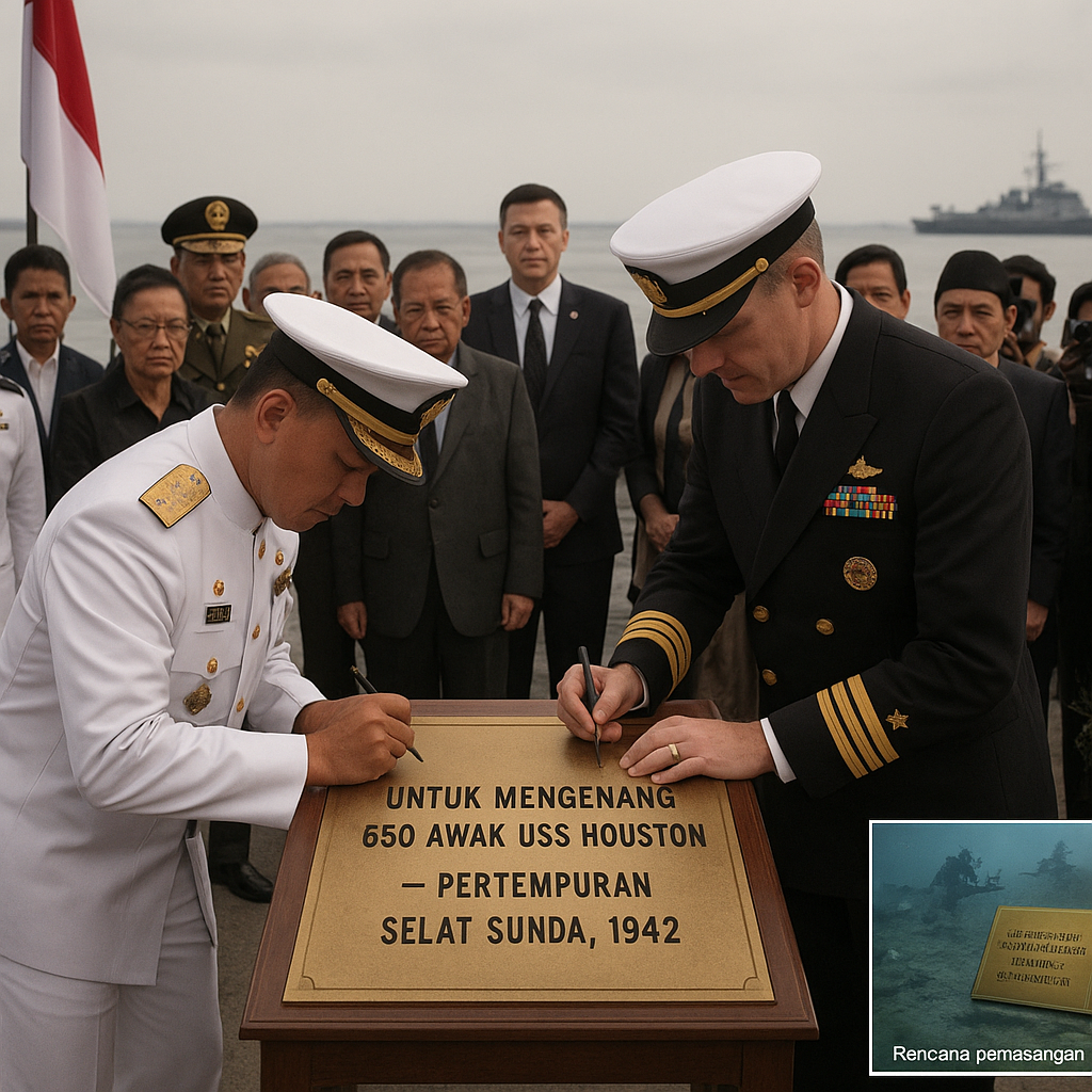 AS dan TNI AL Tandatangani Prasasti untuk Mengenang 650 Awak USS Houston