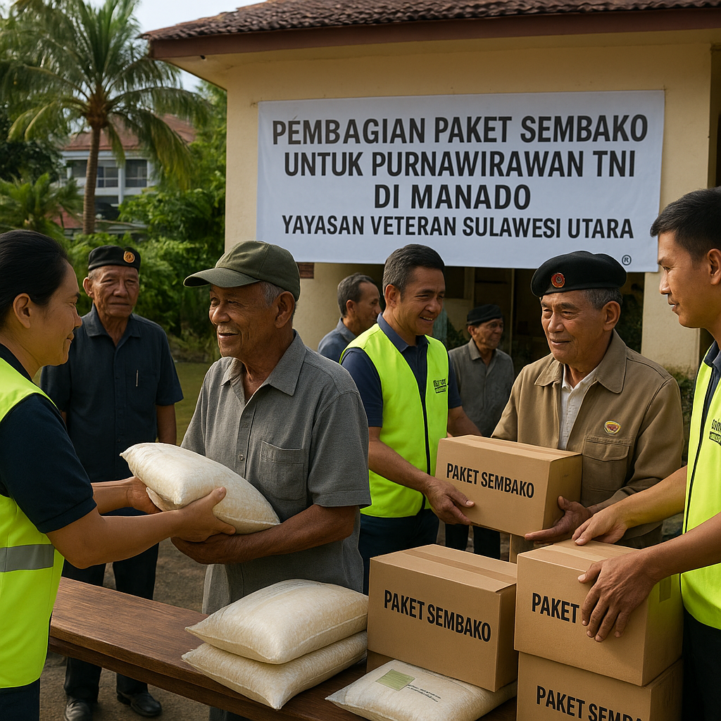 Pembagian Paket Sembako untuk Purnawirawan TNI di Manado oleh Yayasan Veteran