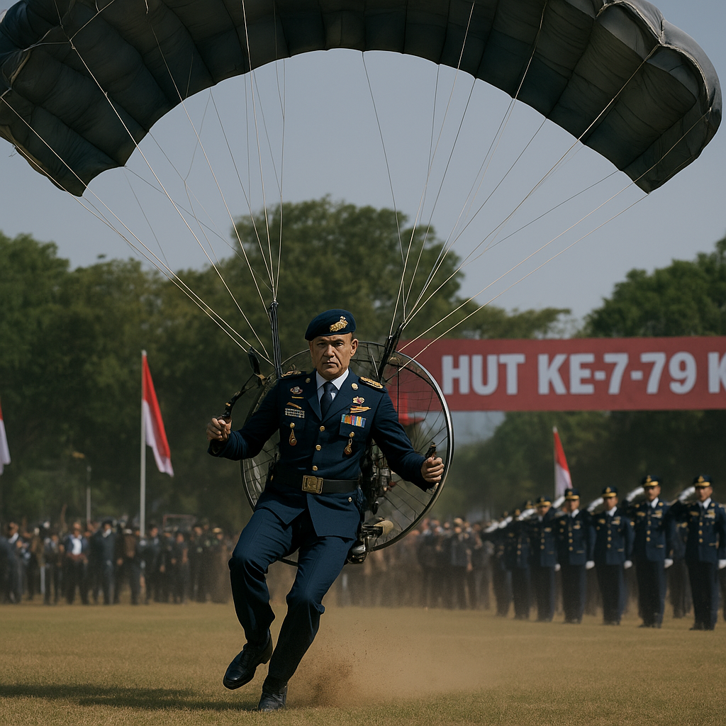 Gagah di Langit Margahayu, Danbrigade Parako I Pasgat Mendarat dengan Presisi pada HUT ke-79 Korpasgat