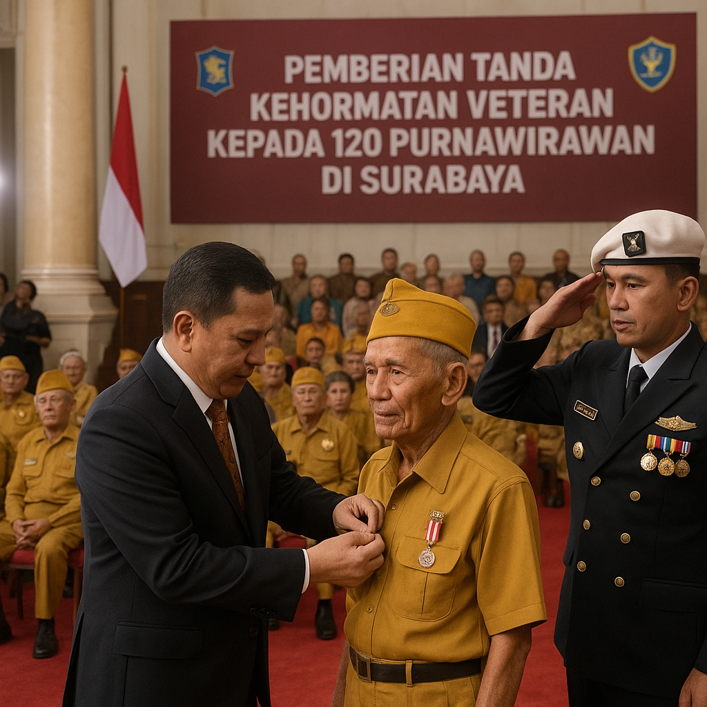 Pemberian Tanda Kehormatan Veteran kepada 120 Purnawirawan di Surabaya