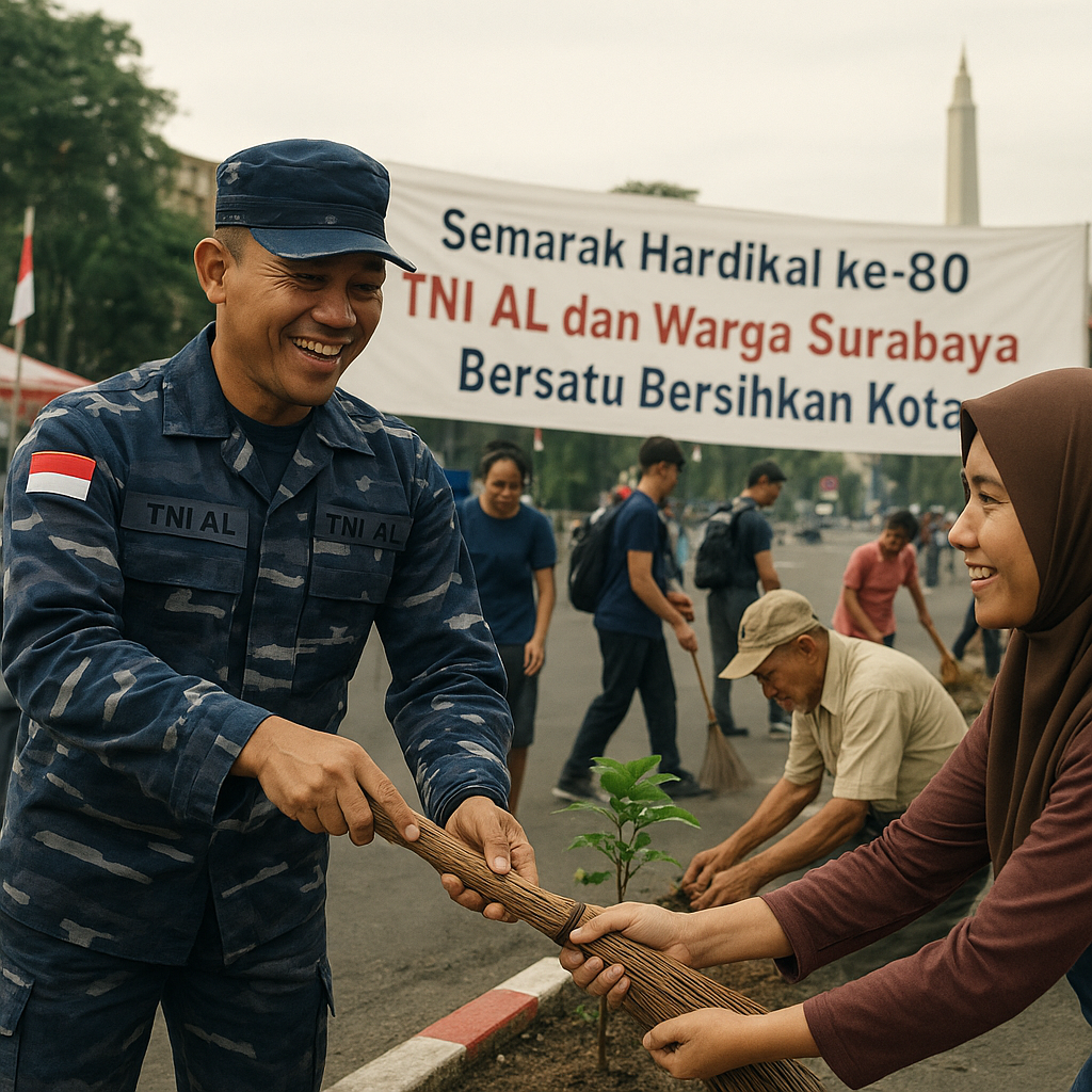 Semarak Hardikal ke-80, TNI AL dan Warga Surabaya Bersatu Bersihkan Kota