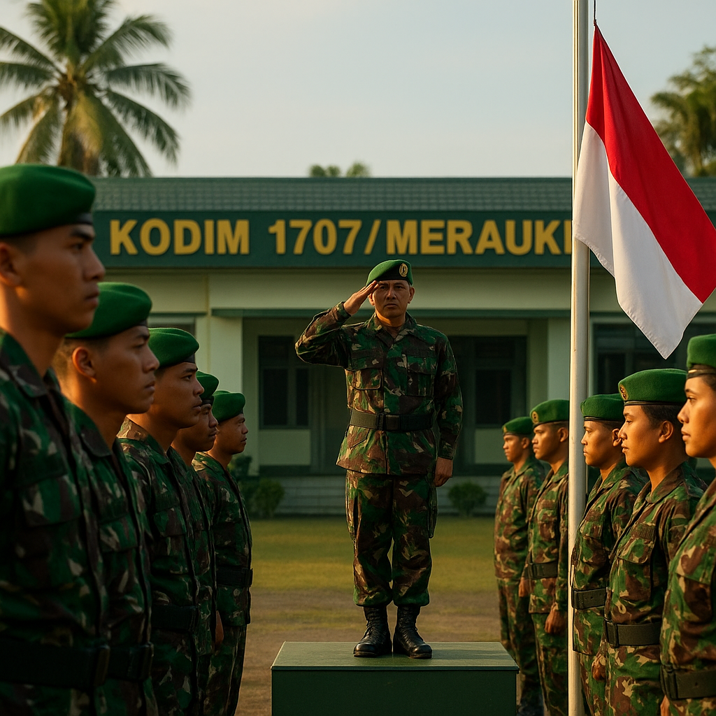 Melalui Upacara Bendera, Dandim 1707/Merauke Perkuat Nilai Kebangsaan Prajurit