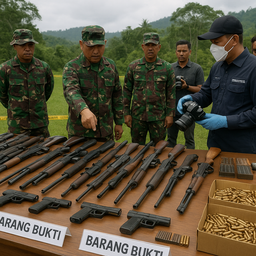 TNI Sita Puluhan Senpi dan Ratusan Amunisi Milik OPM di Papua