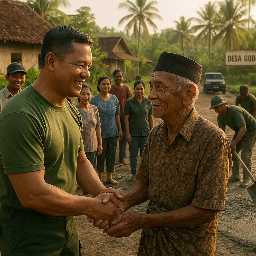 Di Balik Pengecoran Jalan TMMD, Hangatnya Komsos Dansatgas Bersama Mbah Raji