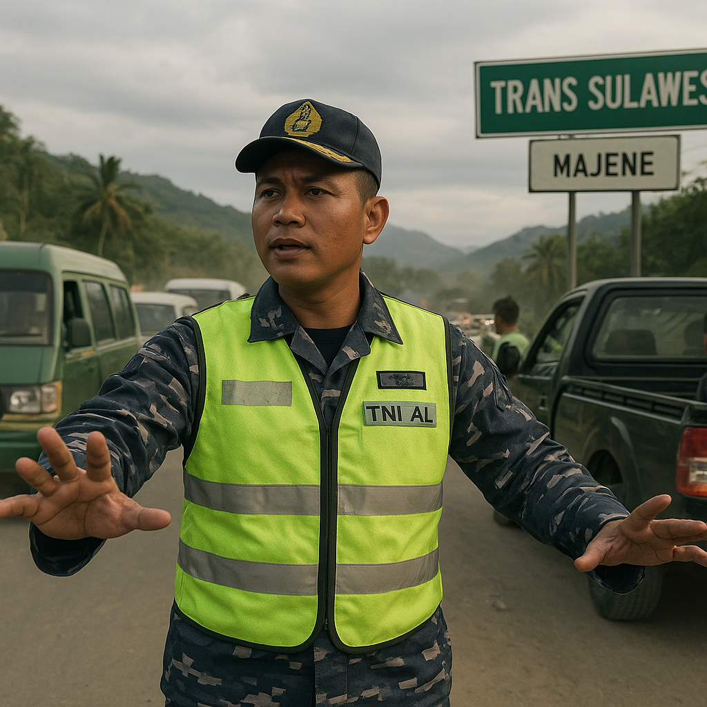 Naluri Mengabdi Tanpa Batas: Perwira TNI AL Lettu Nasruddin Urai Kamacetan di Jalur Trans Sulawesi Majene