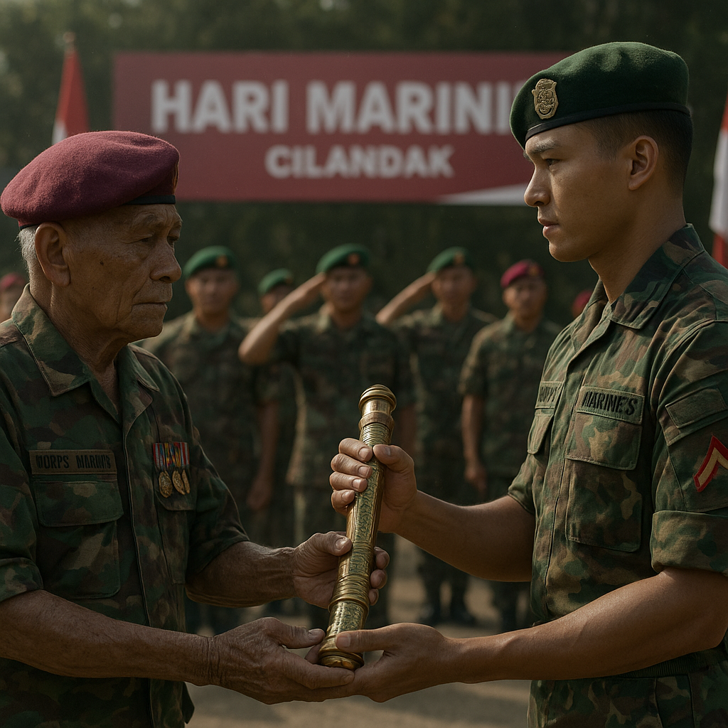 Purnawirawan Korps Marinir Serahkan Tongkat Komando pada Generasi Pengganti dalam Upacara Peringatan Hari Marinir