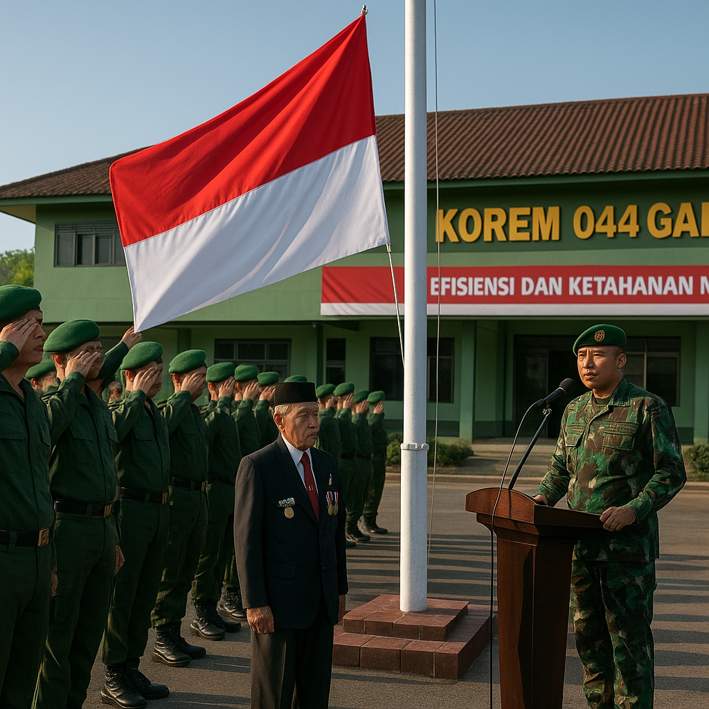 Korem 044/Gapo Gelar Upacara 17-an, Kasad Tekankan Efisiensi dan Ketahanan Nasional