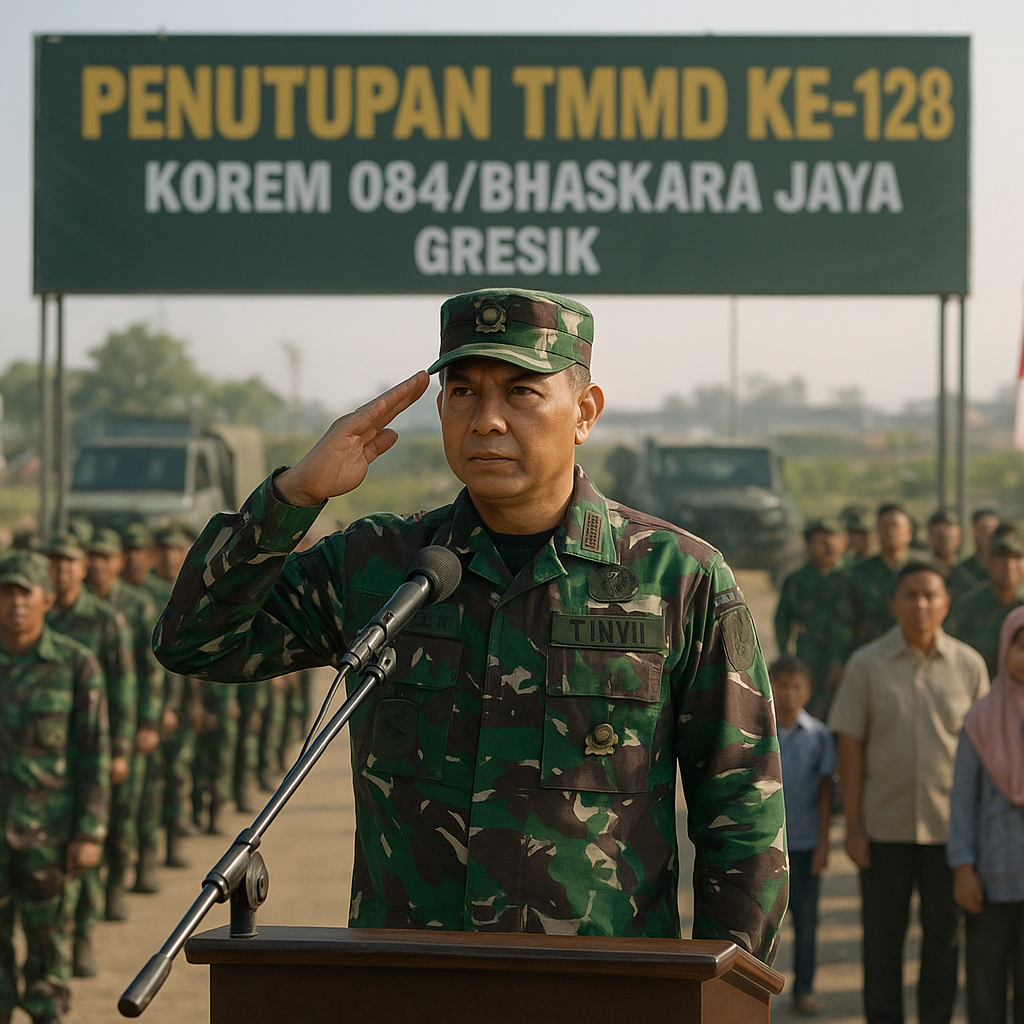 Danrem 084/Bhaskara Jaya Pimpin Upacara Penutupan TMMD ke-128 di Gresik