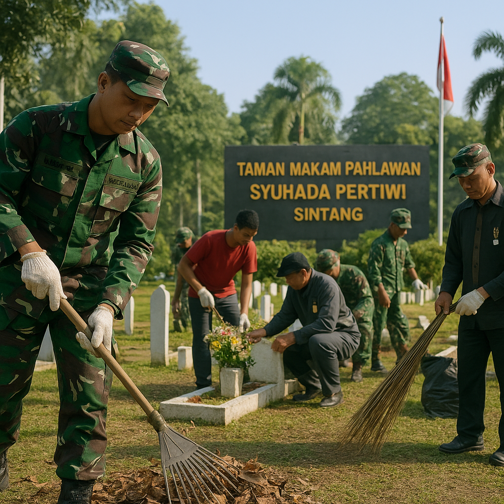Korem 121/Abw Bersihkan TMP Syuhada Pertiwi Sintang, Wujud Nyata Hormat kepada Pahlawan
